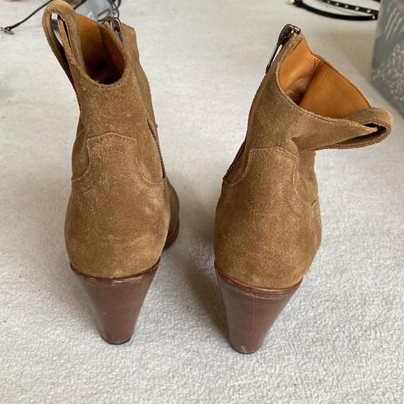 Saint Laurent Paris Dark Tan Suede Heeled Zip up Booties - Picture 16 of 16